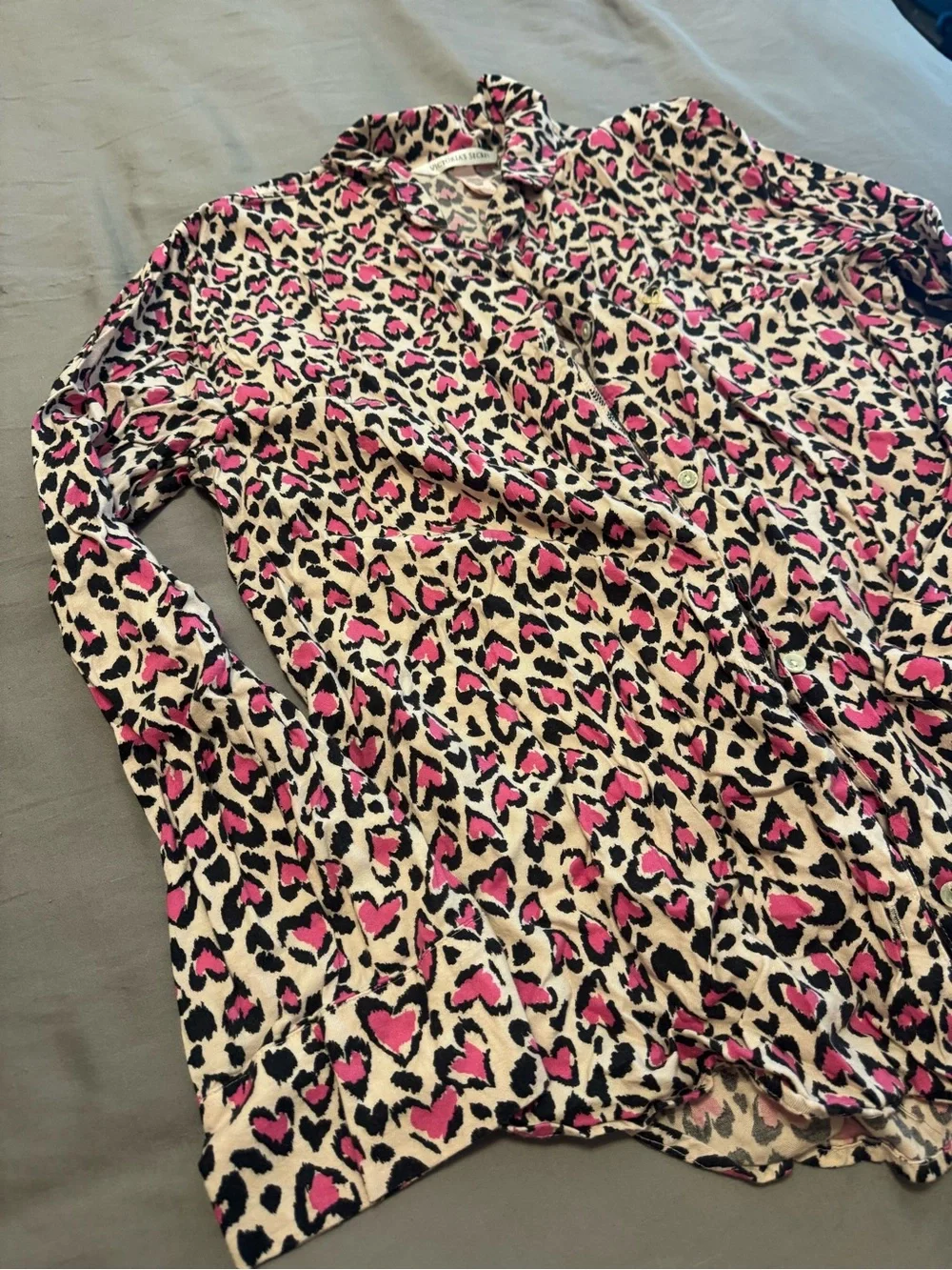 Victoria's Secret Pink and Black Leopard Print Pajama Top